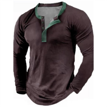 Καλοκαίρι 2023 Ανδρικό βαμβακερό μπλουζάκι με λαιμόκοψη V Henley Μακρυμάνικα μπλουζάκια με μακρυμάνικη λαιμόκοψη, μονόχρωμο, μοντέρνο μπλουζάκι Street Wear