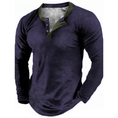 Ljeto 2023. Muška pamučna majica s V-izrezom Henley Prevelika odjeća Majice dugih rukava Jednostavna vrhunska dizajnerska ulična odjeća Proljetna majica