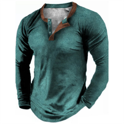 Ljeto 2023. Muška pamučna majica s V-izrezom Henley Prevelika odjeća Majice dugih rukava Jednostavna vrhunska dizajnerska ulična odjeća Proljetna majica