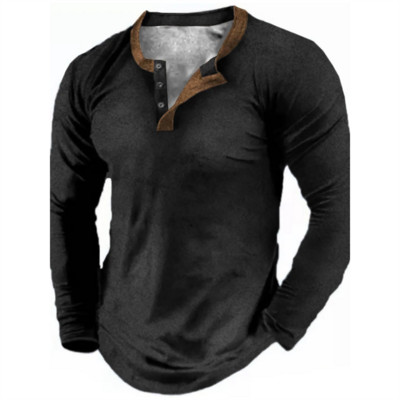 Ljeto 2023. Muška pamučna majica s V-izrezom Henley Prevelika odjeća Majice dugih rukava Jednostavna vrhunska dizajnerska ulična odjeća Proljetna majica