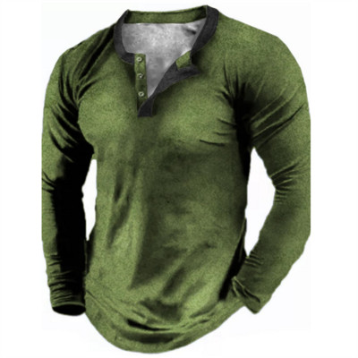 Ljeto 2023. Muška pamučna majica s V-izrezom Henley Prevelika odjeća Majice dugih rukava Jednostavna vrhunska dizajnerska ulična odjeća Proljetna majica