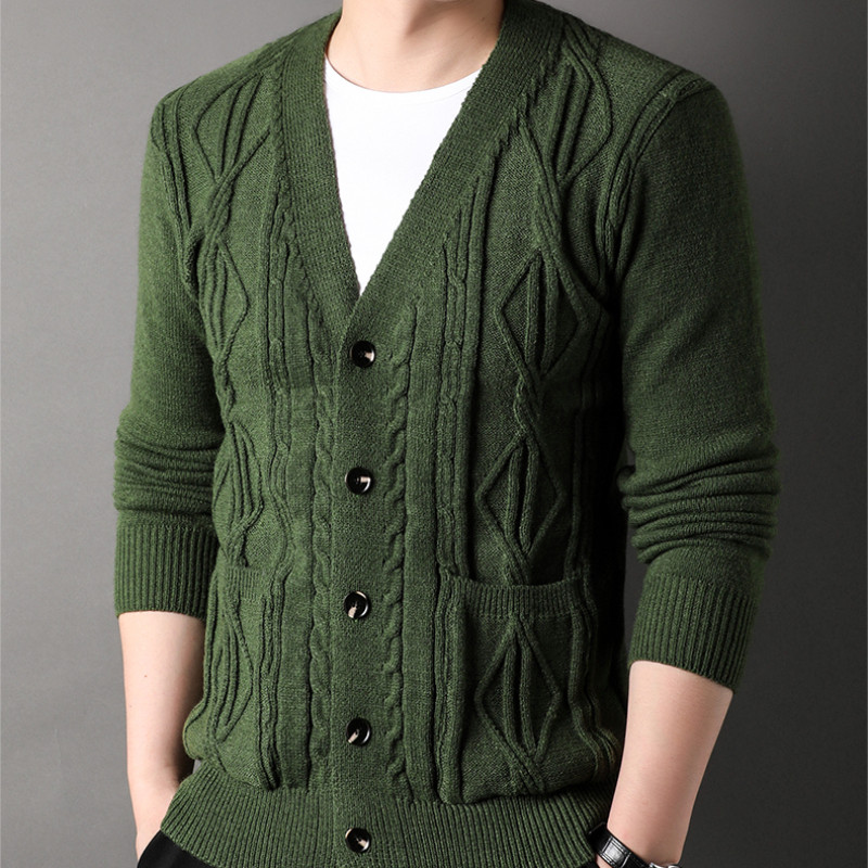 2023. Novi muški zimski, grubi vrteći štap, igla s dijamantnom mrežom, debeli kardigan od jacquard personaliziranog džempera od pletiva Kaput