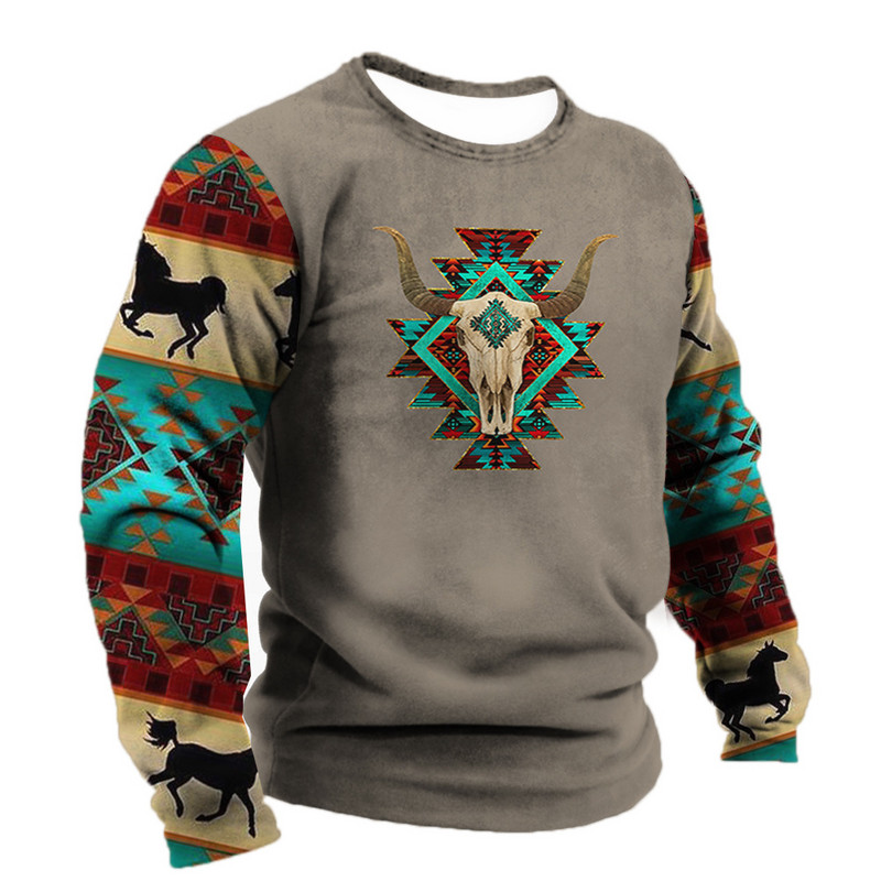 Ανδρικό μπλουζάκι Demon Wendigo με εμπριμέ μπλουζάκια Harajuku Ρούχα με λαιμόκοψη Βαμβακερό πουλόβερ Υπερμεγέθη Streetwear Ανδρικό Vintage μακρυμάνικο