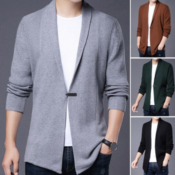 Мъжки пуловер, палто със средна дължина, плътен цвят, дълги ръкави, тънко плетиво, затопляща жилетка, ежедневен пролетен пуловер, палто, мъжки дрехи