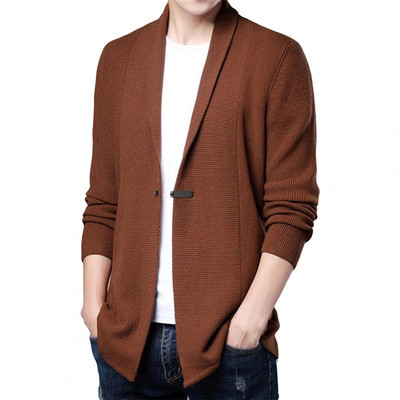 Meeste kampsun mantel keskmise pikkusega ühevärvilised pikad varrukad õhuke kudumine hoiab soojas Kardigan vabaaja kevadkampsun mantel Meeste riided