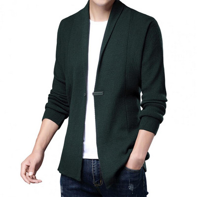 Meeste kampsun mantel keskmise pikkusega ühevärvilised pikad varrukad õhuke kudumine hoiab soojas Kardigan vabaaja kevadkampsun mantel Meeste riided