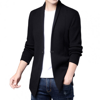 Meeste kampsun mantel keskmise pikkusega ühevärvilised pikad varrukad õhuke kudumine hoiab soojas Kardigan vabaaja kevadkampsun mantel Meeste riided