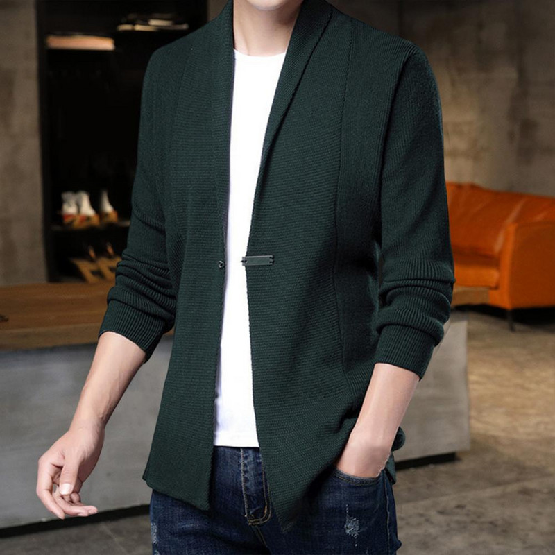 Meeste kampsun mantel keskmise pikkusega ühevärvilised pikad varrukad õhuke kudumine hoiab soojas Kardigan vabaaja kevadkampsun mantel Meeste riided