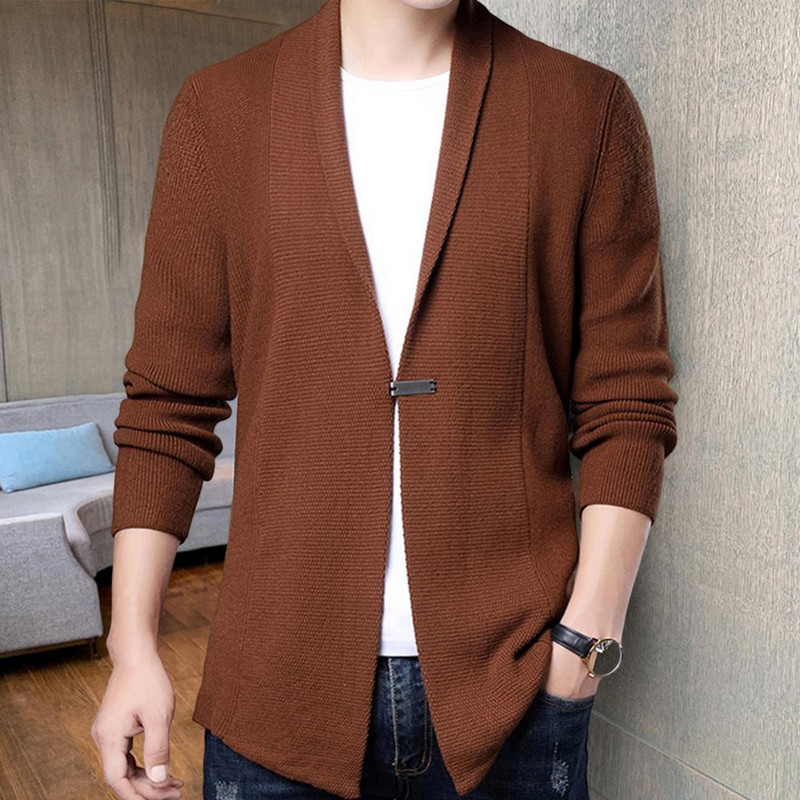 Meeste kampsun mantel keskmise pikkusega ühevärvilised pikad varrukad õhuke kudumine hoiab soojas Kardigan vabaaja kevadkampsun mantel Meeste riided