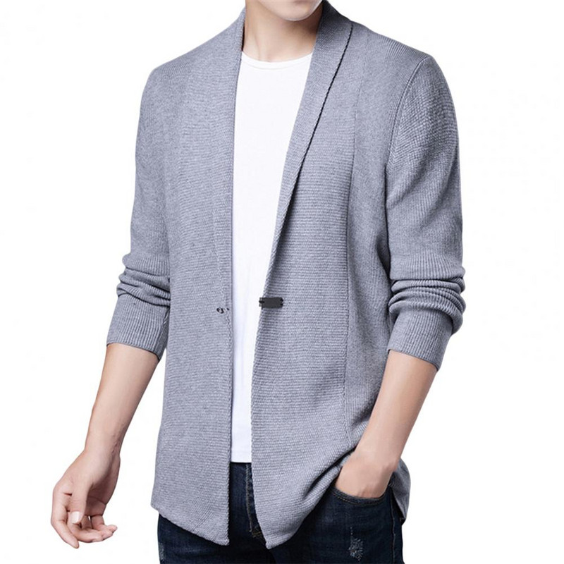 Meeste kampsun mantel keskmise pikkusega ühevärvilised pikad varrukad õhuke kudumine hoiab soojas Kardigan vabaaja kevadkampsun mantel Meeste riided