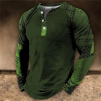 Henley Meeste T-särk Tavaline suvine polüester kevadnööbiga riided pikkade varrukatega topid Mood Tänavarõivad Suured T-särgid Tee 3D