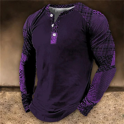 Henley Meeste T-särk Tavaline suvine polüester kevadnööbiga riided pikkade varrukatega topid Mood Tänavarõivad Suured T-särgid Tee 3D