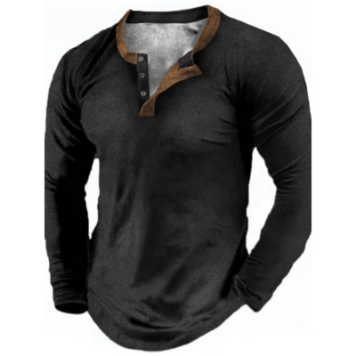 Henley Meeste T-särk Tavaline suvine polüester kevadnööbiga riided pikkade varrukatega topid Mood Tänavarõivad Suured T-särgid Tee 3D