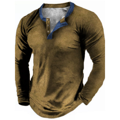 Henley Meeste T-särk Tavaline suvine polüester kevadnööbiga riided pikkade varrukatega topid Mood Tänavarõivad Suured T-särgid Tee 3D