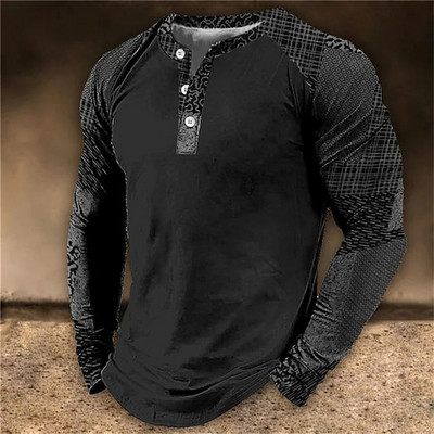 Henley Meeste T-särk Tavaline suvine polüester kevadnööbiga riided pikkade varrukatega topid Mood Tänavarõivad Suured T-särgid Tee 3D