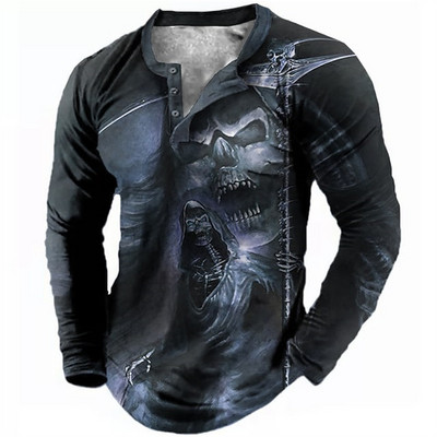 Henley Meeste T-särk Tavaline suvine polüester kevadnööbiga riided pikkade varrukatega topid Mood Tänavarõivad Suured T-särgid Tee 3D