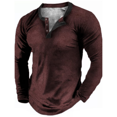 Henley Meeste T-särk Tavaline suvine polüester kevadnööbiga riided pikkade varrukatega topid Mood Tänavarõivad Suured T-särgid Tee 3D