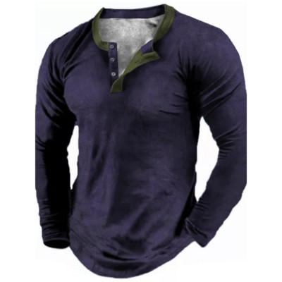 Henley Meeste T-särk Tavaline suvine polüester kevadnööbiga riided pikkade varrukatega topid Mood Tänavarõivad Suured T-särgid Tee 3D