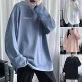 Meeste T-särk Moekirjad Prindiga ümarkaelus Meeste vabaaja pikkade varrukatega särk Kevad-sügis Meeste ülaosa tänavarõivad