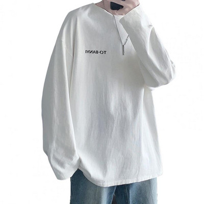 Meeste T-särk Moekirjad Prindiga ümarkaelus Meeste vabaaja pikkade varrukatega särk Kevad-sügis Meeste ülaosa tänavarõivad