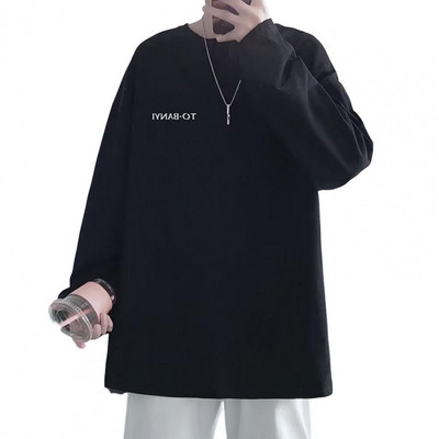 Meeste T-särk Moekirjad Prindiga ümarkaelus Meeste vabaaja pikkade varrukatega särk Kevad-sügis Meeste ülaosa tänavarõivad