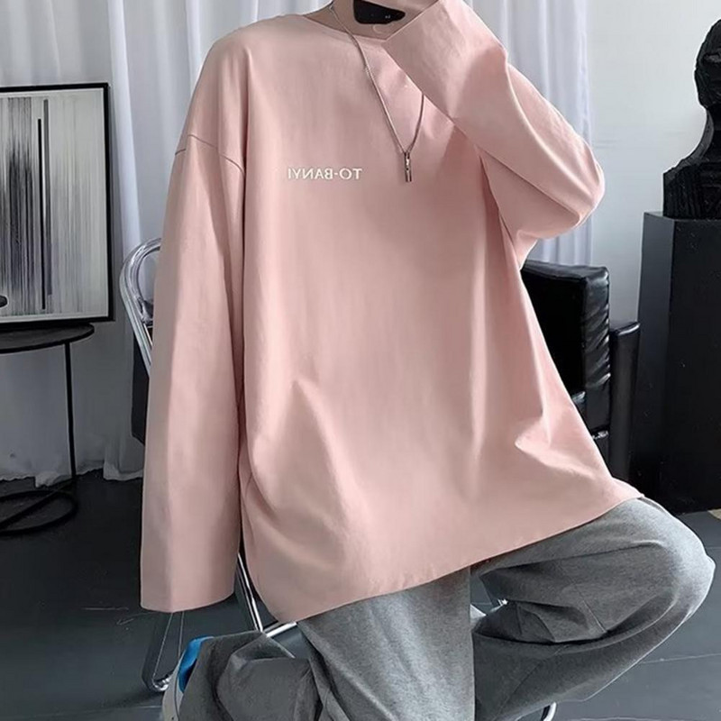 Meeste T-särk Moekirjad Prindiga ümarkaelus Meeste vabaaja pikkade varrukatega särk Kevad-sügis Meeste ülaosa tänavarõivad