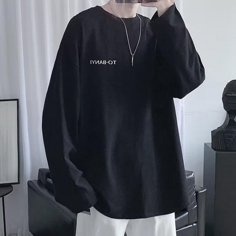 Meeste T-särk Moekirjad Prindiga ümarkaelus Meeste vabaaja pikkade varrukatega särk Kevad-sügis Meeste ülaosa tänavarõivad