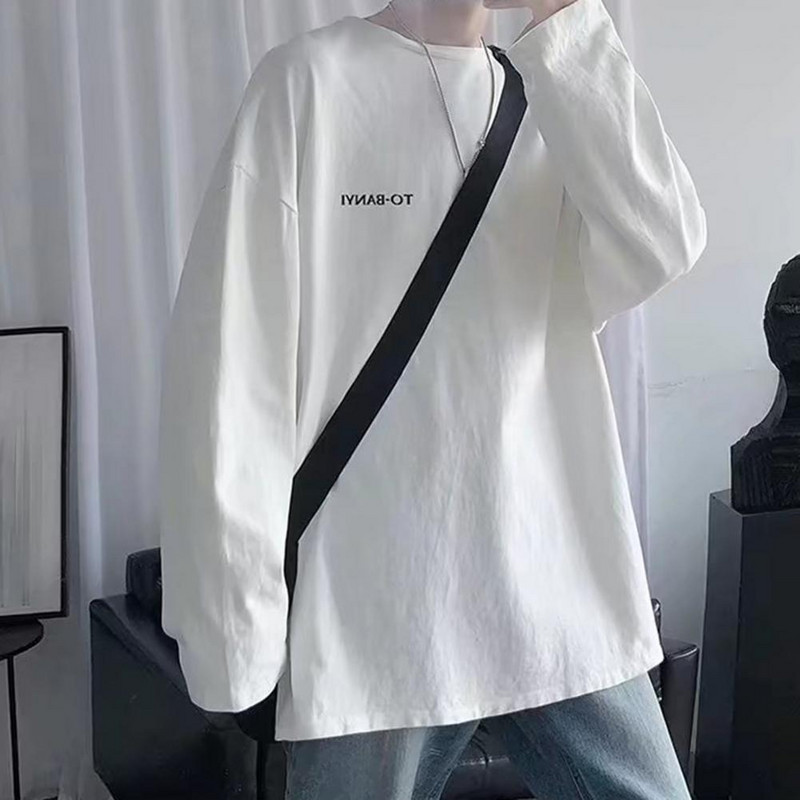 Meeste T-särk Moekirjad Prindiga ümarkaelus Meeste vabaaja pikkade varrukatega särk Kevad-sügis Meeste ülaosa tänavarõivad