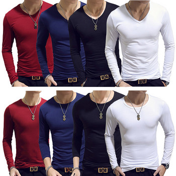 2023 Elastic ανδρικό μπλουζάκι ανδρικό μπλουζάκι με στρογγυλή λαιμόκοψη μακρυμάνικο ανδρικό μπλουζάκι για ανδρικά μπλουζάκια από Lycra και βαμβακερά Ανδρικά ρούχα