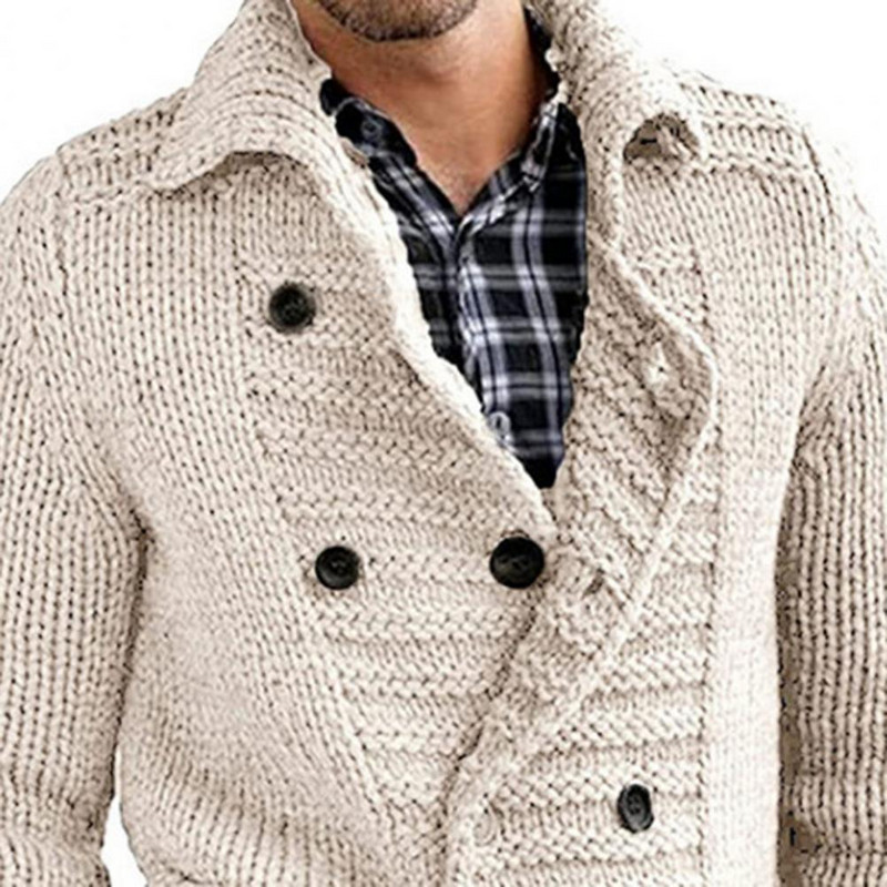 Χειμερινό Πουλόβερ Πέτο Πέτο Μονόχρωμο Μακρυμάνικο Ζακέτα με διπλό στήθος Keep Warm Απαλό ελαστικό πλεκτό φθινοπωρινό παλτό ανδρικό θρόμβο