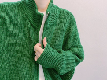 Πλεκτό πουλόβερ με χειμωνιάτικο φερμουάρ Κορεατικής μόδας Ανδρικό πουλόβερ με ζακέτα σε μεγάλο μέγεθος