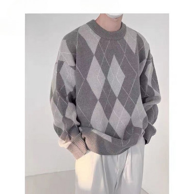 Sügistalvine meeste vintage Argyle kampsun ümmargune kaelus, ühevärviline meeste silmkoeline pullover vaba Harajuku meeste retrokampsunid D202