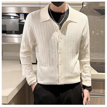 2023 Жилетки Мъжки памучен пуловер с дълъг ръкав Мъжки пуловери с ревери Свободни топове с плътни копчета Подходящи за плетене Облекло в ежедневен стил 3XL