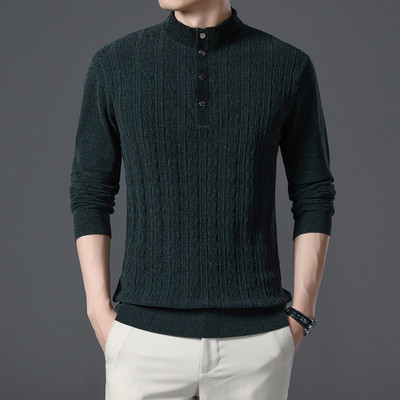 Muški džemper sa samostojećim ovratnikom robne marke 2021, nova muška moda, uski poslovni, ležerni, čiste boje, pletene tople vunene pletene gornje dijelove jakne