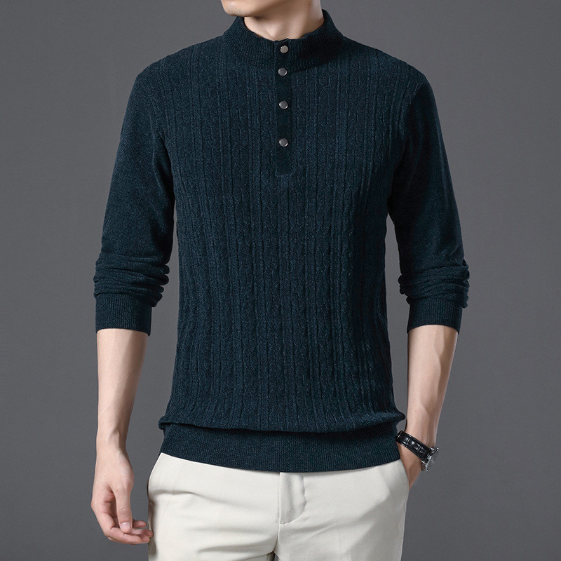 Muški džemper sa samostojećim ovratnikom robne marke 2021, nova muška moda, uski poslovni, ležerni, čiste boje, pletene tople vunene pletene gornje dijelove jakne