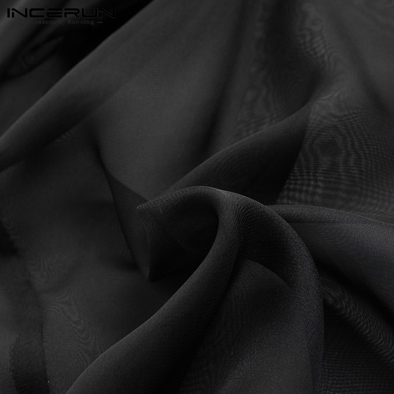 INCERUN Mrežasta muška košulja na rever, prozirna, seksi elegantna dugmad 2023 Camisa prozirna muška košulja za noćni klub S-3XL