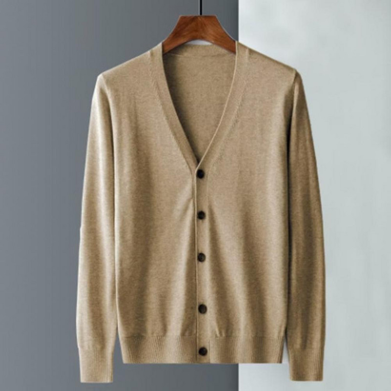 Muški kardigan s dugim rukavima i V-izrezom, uski, topli pleteni kaput s jednim kopčanjem, proljeće i jesen, jakne za muškarce, chaquetas hombre
