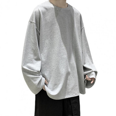 Ανδρικό μπλουζάκι μονόχρωμο O-neck μανίκια ώμου πουλόβερ Άνοιξη Φθινόπωρο χαλαρό μπλουζάκι Street Style για καθημερινό ντύσιμο