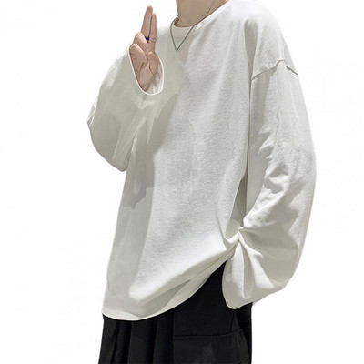 Ανδρικό μπλουζάκι μονόχρωμο O-neck μανίκια ώμου πουλόβερ Άνοιξη Φθινόπωρο χαλαρό μπλουζάκι Street Style για καθημερινό ντύσιμο