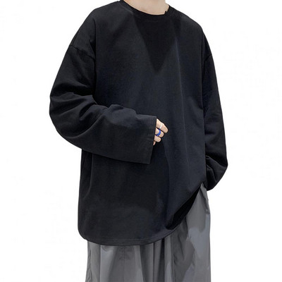 Ανδρικό μπλουζάκι μονόχρωμο O-neck μανίκια ώμου πουλόβερ Άνοιξη Φθινόπωρο χαλαρό μπλουζάκι Street Style για καθημερινό ντύσιμο