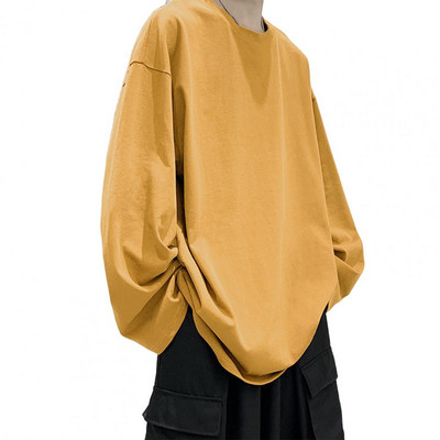 Ανδρικό μπλουζάκι μονόχρωμο O-neck μανίκια ώμου πουλόβερ Άνοιξη Φθινόπωρο χαλαρό μπλουζάκι Street Style για καθημερινό ντύσιμο