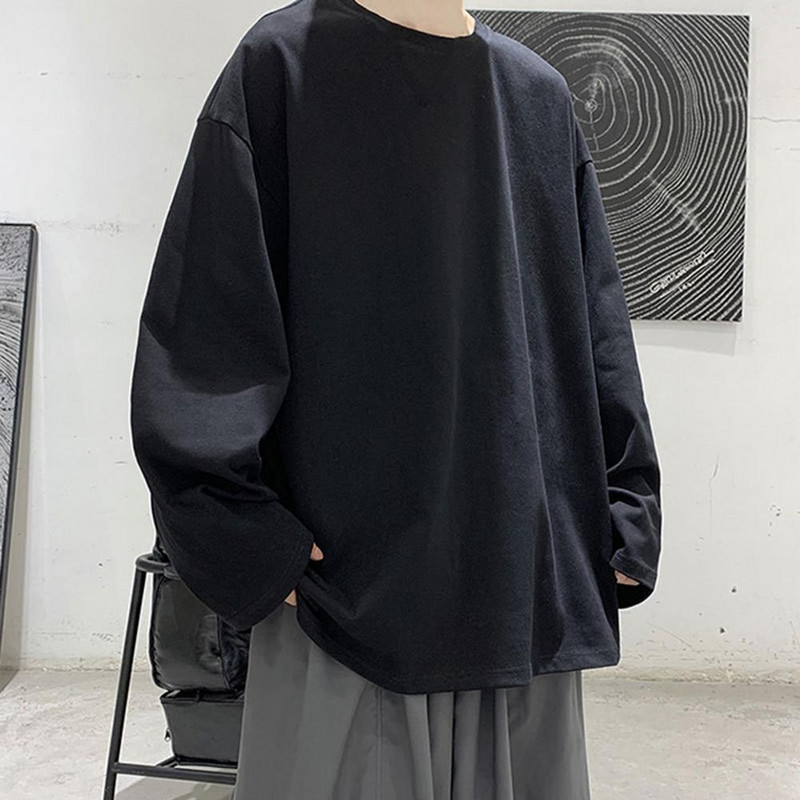 Ανδρικό μπλουζάκι μονόχρωμο O-neck μανίκια ώμου πουλόβερ Άνοιξη Φθινόπωρο χαλαρό μπλουζάκι Street Style για καθημερινό ντύσιμο