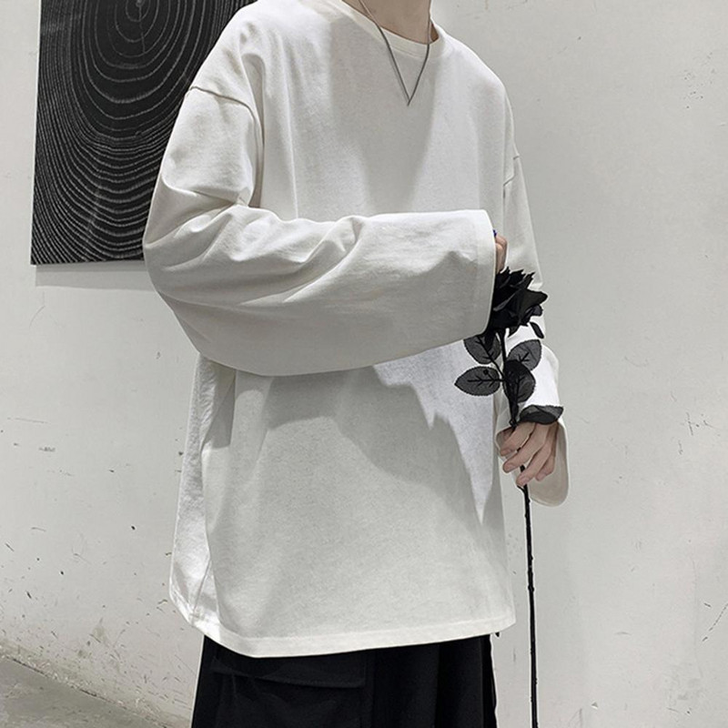 Ανδρικό μπλουζάκι μονόχρωμο O-neck μανίκια ώμου πουλόβερ Άνοιξη Φθινόπωρο χαλαρό μπλουζάκι Street Style για καθημερινό ντύσιμο