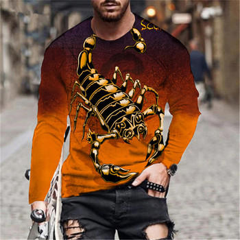 Μακρυμάνικα με στρογγυλή λαιμόκοψη Ανδρικά μπλουζάκια με μοτίβο ζώων Scorpion 3D τύπωμα Streetwear πουλόβερ Μπλούζες Loose Casual Man Tees