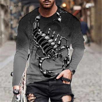 Μακρυμάνικα με στρογγυλή λαιμόκοψη Ανδρικά μπλουζάκια με μοτίβο ζώων Scorpion 3D τύπωμα Streetwear πουλόβερ Μπλούζες Loose Casual Man Tees