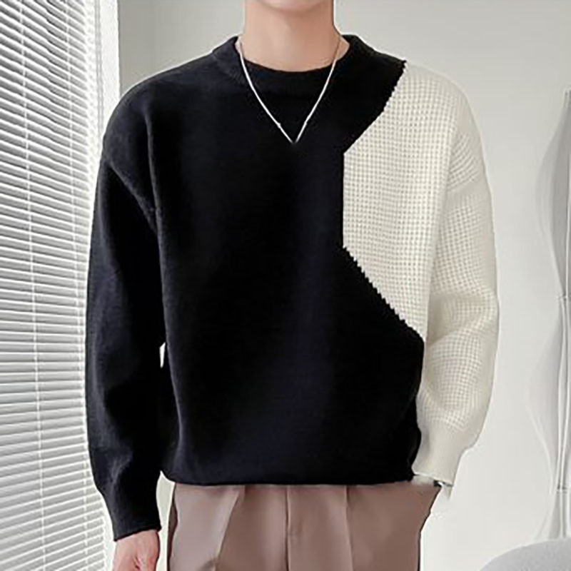 2023. Kratki pulover u boji patchwork s O-izrezom Vintage modni korejski ležerni pulover džemper Jesen Zima Muški debeli pleteni džemper
