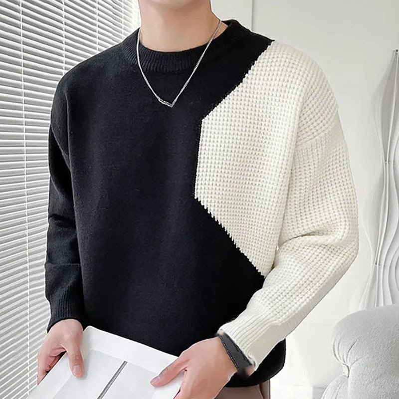 2023. Kratki pulover u boji patchwork s O-izrezom Vintage modni korejski ležerni pulover džemper Jesen Zima Muški debeli pleteni džemper