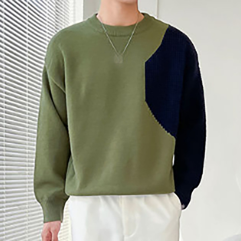 2023. Kratki pulover u boji patchwork s O-izrezom Vintage modni korejski ležerni pulover džemper Jesen Zima Muški debeli pleteni džemper