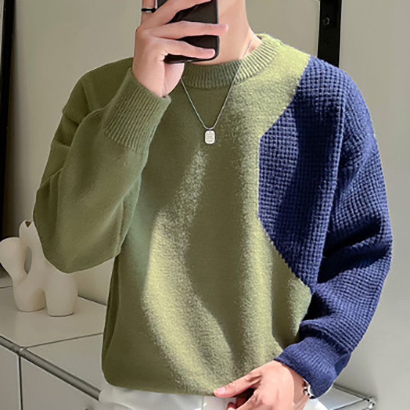 2023. Kratki pulover u boji patchwork s O-izrezom Vintage modni korejski ležerni pulover džemper Jesen Zima Muški debeli pleteni džemper