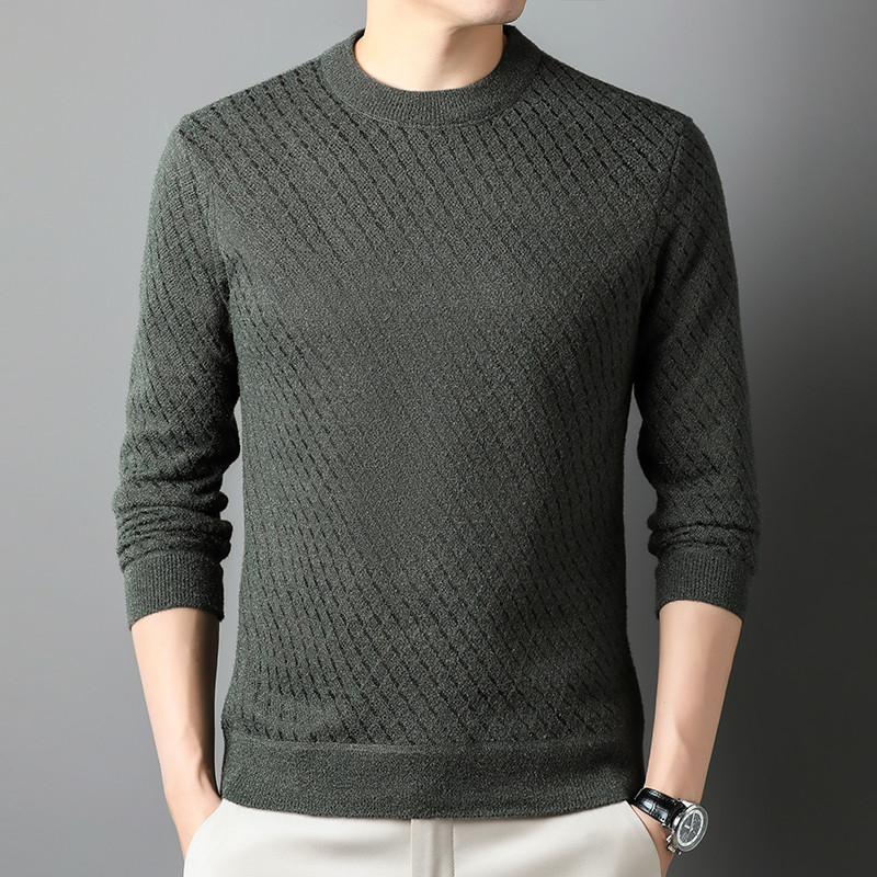 BROWON prekės ženklo vyriškas megztinis 2023 m. šenilinis pliušinis ir storas kietas languotas megztinis vyrams laisvalaikio apykakle, megzti žieminiai drabužiai